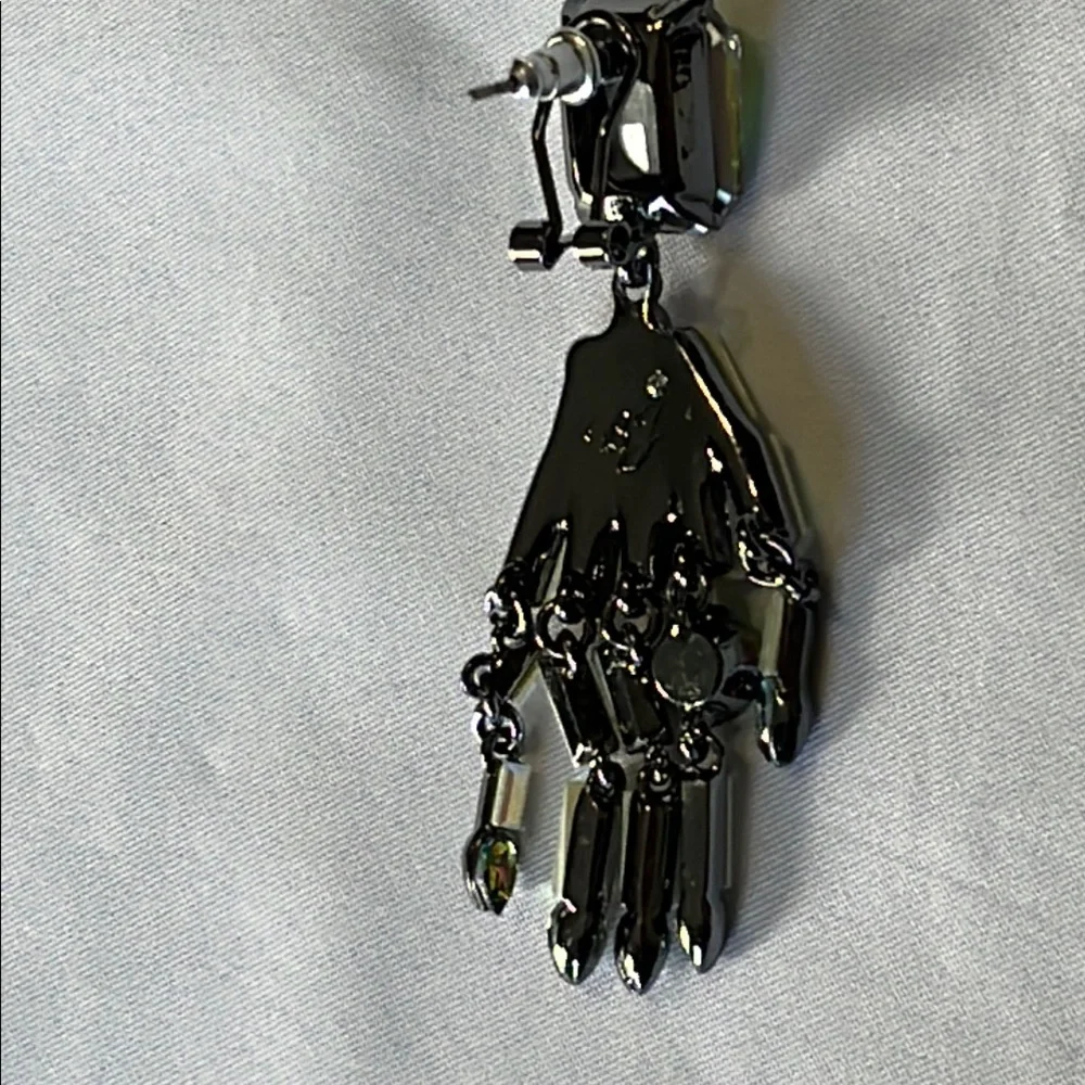 Betsey Johnson Ghoul Friends Skeleton Hand Drop Earrings rhinestones NWT - Picture 6 of 8
